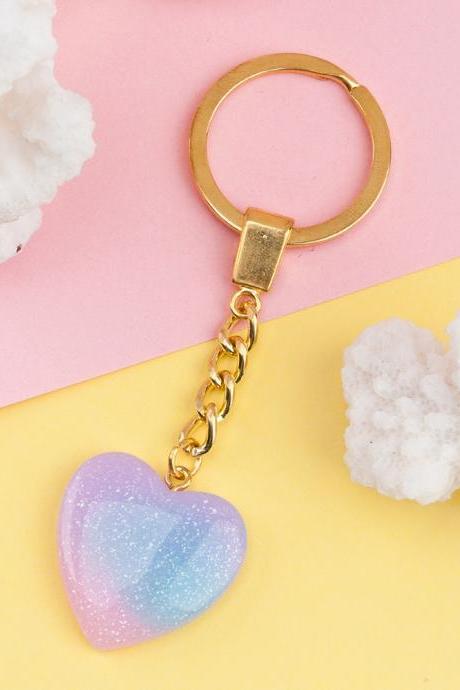 *Free Shipping* Doreen Box Resin Keychain & Keyring Heart Half Moon Blue Pink Glitter Key Chains Cute Romantic Style 1 Piece 32815111431