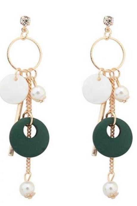 *Free Shipping* Fashion Imitation Pearl Earrings For Women Handmade Jewelry Bohemia Round Wood Shell Tassel Drop Earrings 32782160051