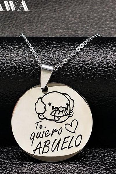 *Free Shipping* Family Grandma Stainless Steel Necklace Engraving Pendant Grandmother Choker Necklace Women Jewelry Gift Te quie ro Abuela N17781 I love you grandma 32819533285