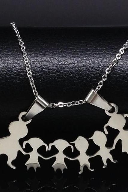 *Free Shipping* Stainless Steel Girls Boys Necklace Women Mama Kids Neckless Jewelry Accessories Silver Color Family Necklaces Jewerly N7191 32699882660