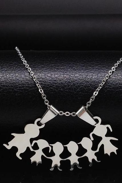*Free Shipping* Stainless Steel Girls Boys Necklace Women Mama Kids Neckless Jewelry Accessories Silver Color Family Necklaces Jewerly N7191 32699882660