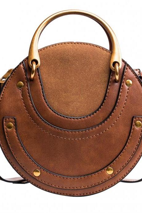 Fashion Circular Scrub Pu Leather Women Bags Retro Handbag High Quality Round Shoulder Messenger Bag Sac Main Femme #T2G 4000604559637