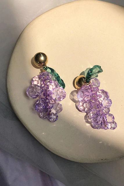 S925 needle Fashion Jewelry Earrings Fairy Purple Heart Resin Enamel Flower Grape Elegant Dangle Drop Earrings Party Gift 4001033201833