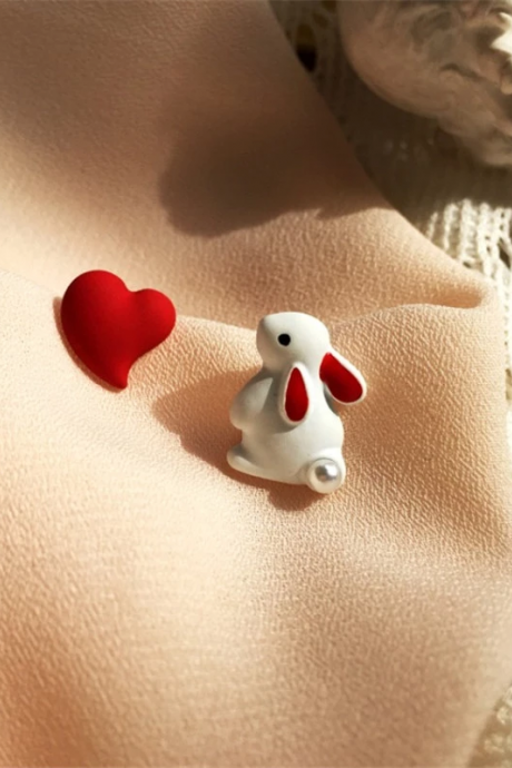 Cute fairy tales bunny rabbit pearl Stud Earrings sweet girls women asymmetric love heart jewelry 1005001618935662