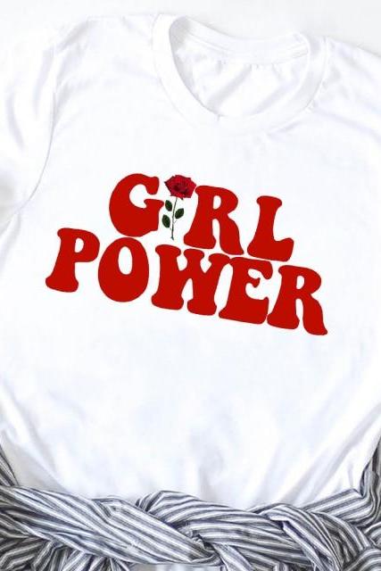 Women Girl Power Flower Letters Feminist Cute Print T-Shirt Tee Shirt Female Tees Clothes T Shirt Graphic Print T-shirts 4000231141786