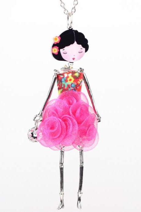  French Paris Doll Necklace Dress Flower Long Chain Alloy Doll Pendant Fashion Jewelry For Women 2015 News Accessories 32257286095