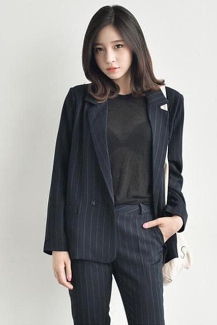 *Free Shipping* Blazer Women Korean Women's Literature Show Thin Vertical Stripes Suit Temperament Ol Jacket 0911 32465799283
