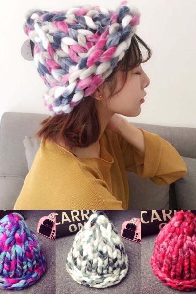 Winter Warm Women Crochet Handmade Knitting Hat Braided Thick Knit Cap Fashion Hats Coloful Knitted Beanies Womens Accessories 32502175193