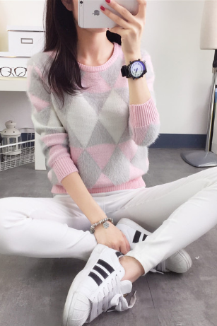 *Free Shipping* female pullovers yhkgg winter warm spring autumn fashion women sweater long-sleeved grid casual ladies sweater 32705634091