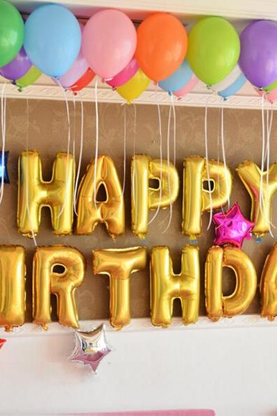 *FREE SHIPPING* MOONBIFFY Aluminum foil membrane Happy birthday Silver/Gold set party balloons. letter balloons party decoration 32477082040
