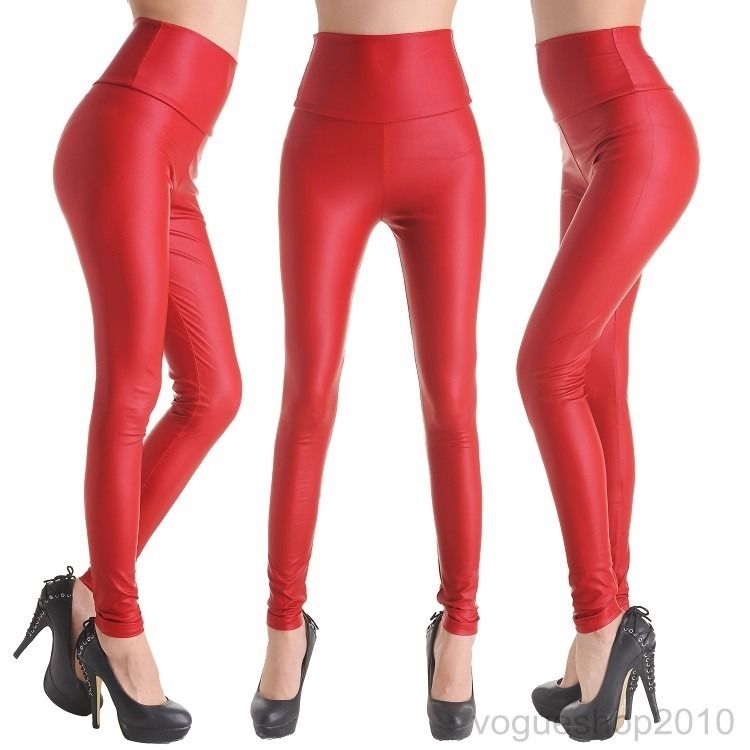 Sexy Women Faux Leather Stretch High Waist Leggings Pants Tights 4 Size ...