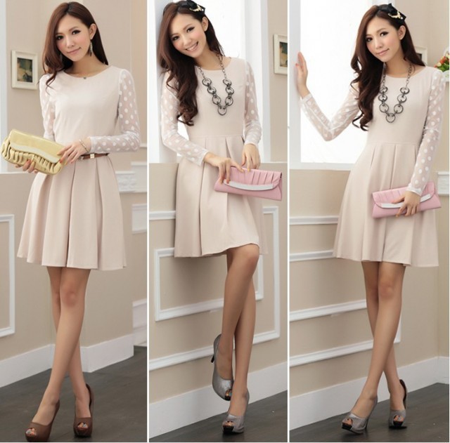 Cotton Blend Gauze Apricot Black Pink Long Sleeve Big Size Casual Dress ...