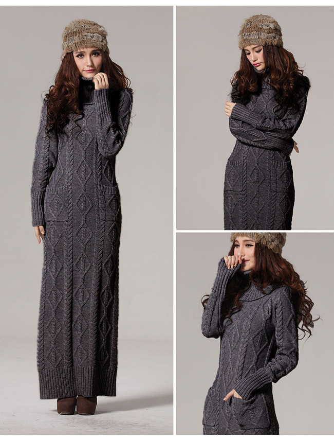 Autumn Winter Women's Vintage High Roll Neck Ribbed Cable Knit Panel